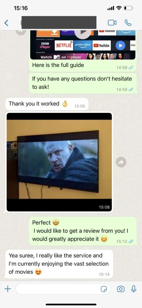 Captura de conversación de soporte IPTV