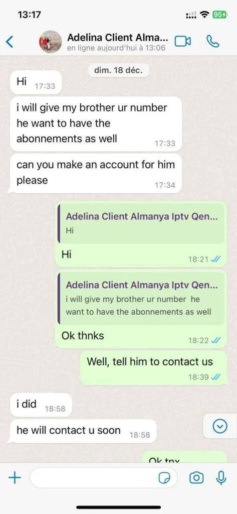 Captura de conversación de soporte IPTV